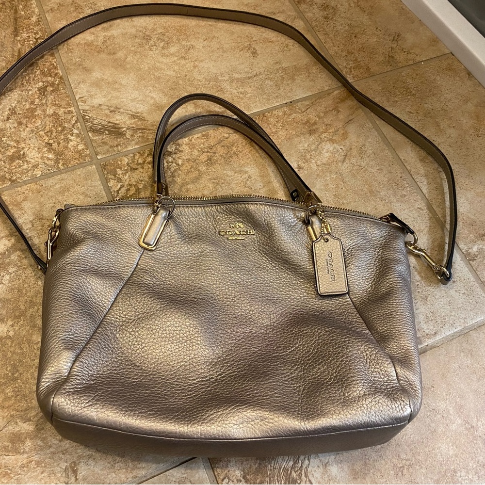 Coach purse.  Crossbody.  Metallic Pewter